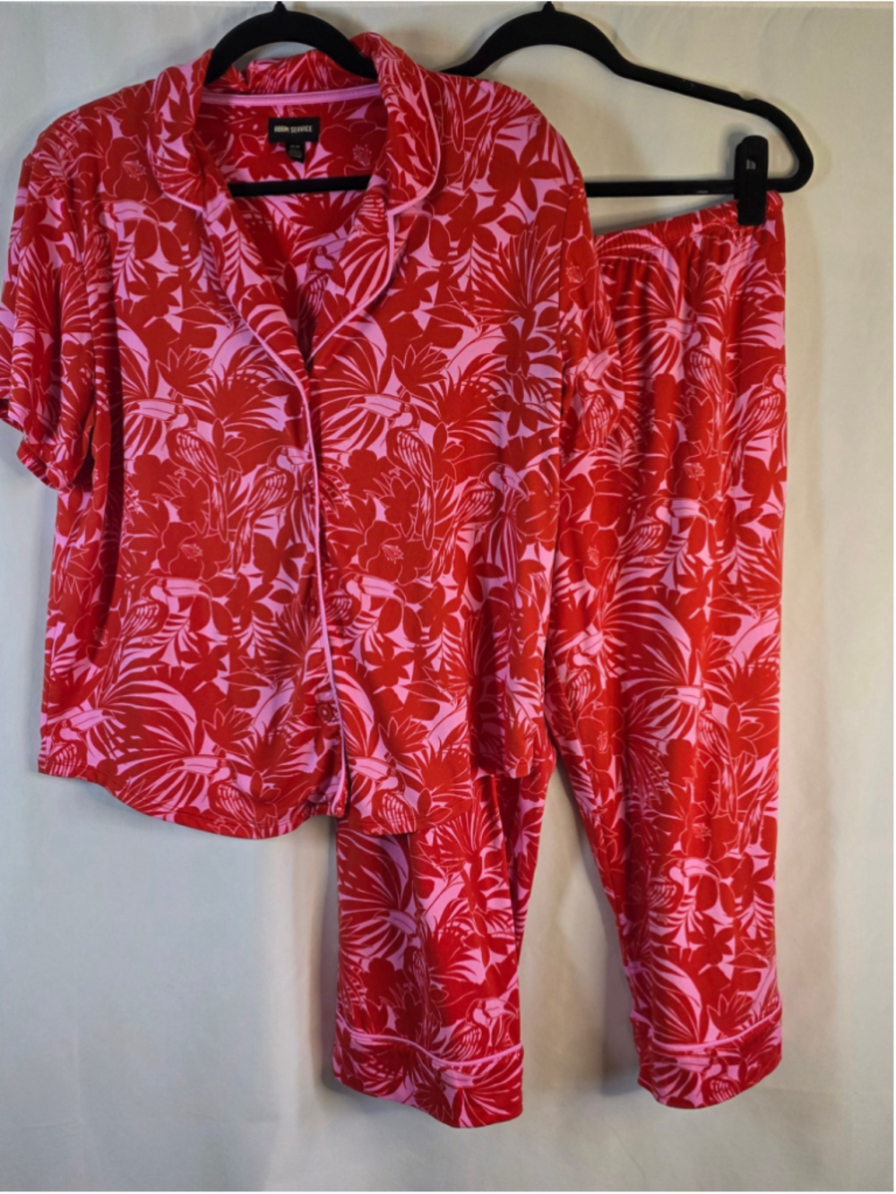 Women's Room Service Pajama Set Red Pink Floral Size M